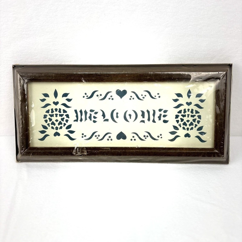 Vintage Welcome Sign Wood Framed Plaque Designs With Scissors New Sealed